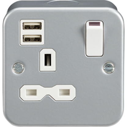 Picture of Metal Clad 13A 1 Gang Switched Socket with Dual USB Charger (2.4A)