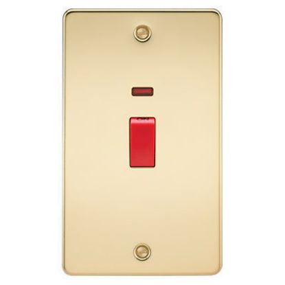 Picture of Flat Plate 45A 2G DP Switch with Neon - Polished Brass