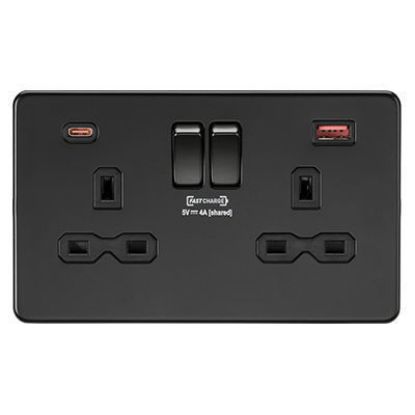 Picture of 13A 2G DP Switched Socket with dual USB [FASTCHARGE] A+C - Matt Black