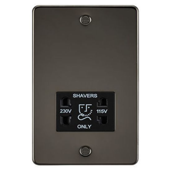 Picture of Flat Plate 115/230V Dual Voltage Shaver Socket - Gunmetal with Black Insert