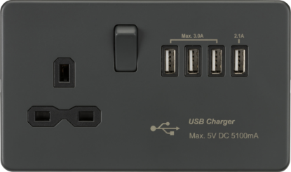 Picture of Screwless 13A switched socket with Quad USB charger (5.1A) - Anthracite