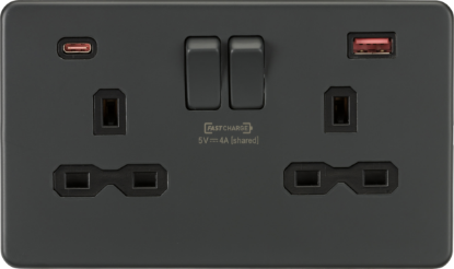 Picture of 13A 2G DP Switched Socket with dual USB [FASTCHARGE] A+C - Anthracite